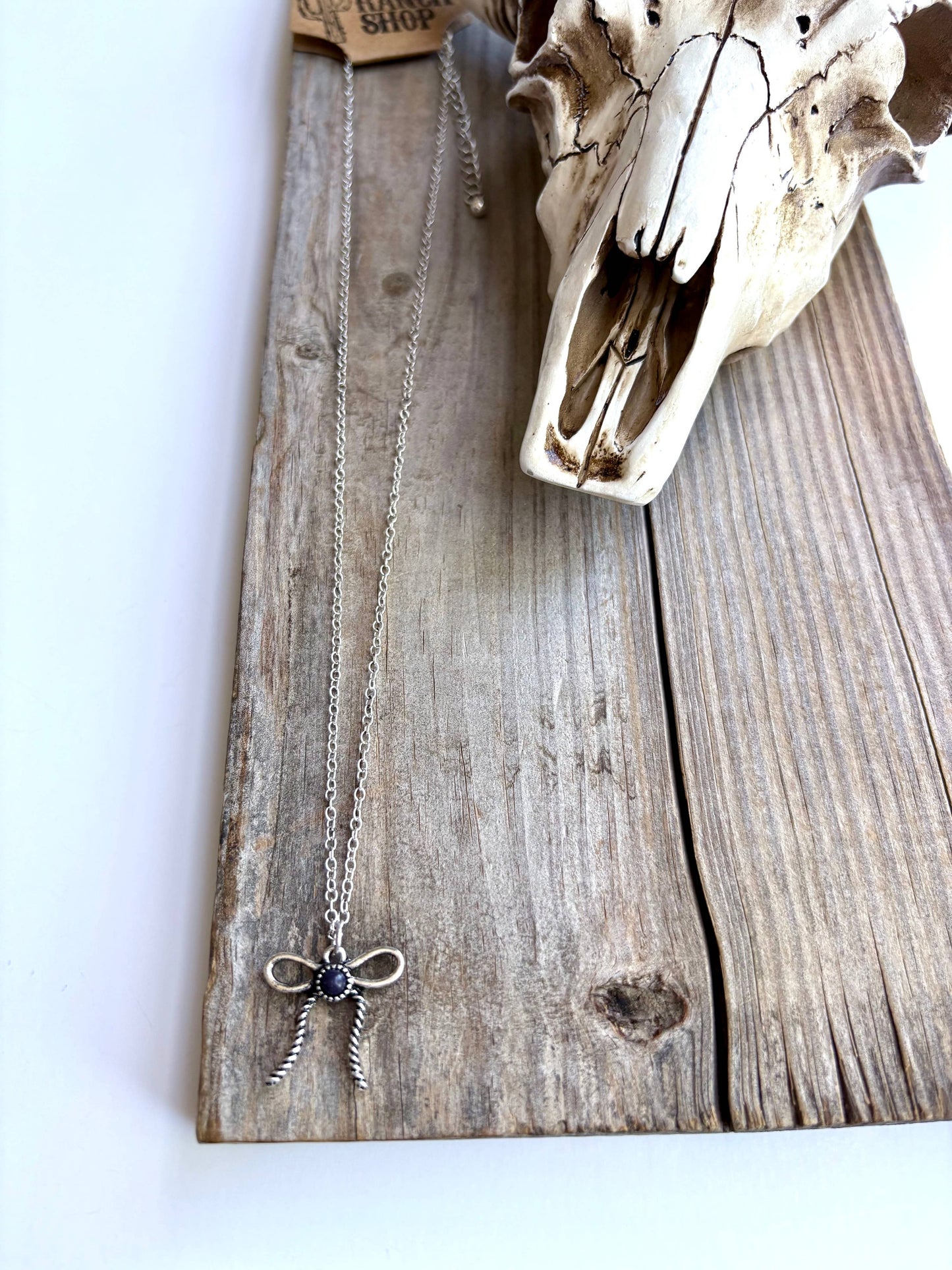 Bow Ribbon Pendant Chain Necklace: Turquoise