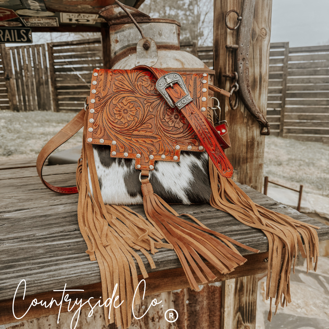 Countryside Co. - Chisholm Trail Cowhide and Tooled Leather Purse