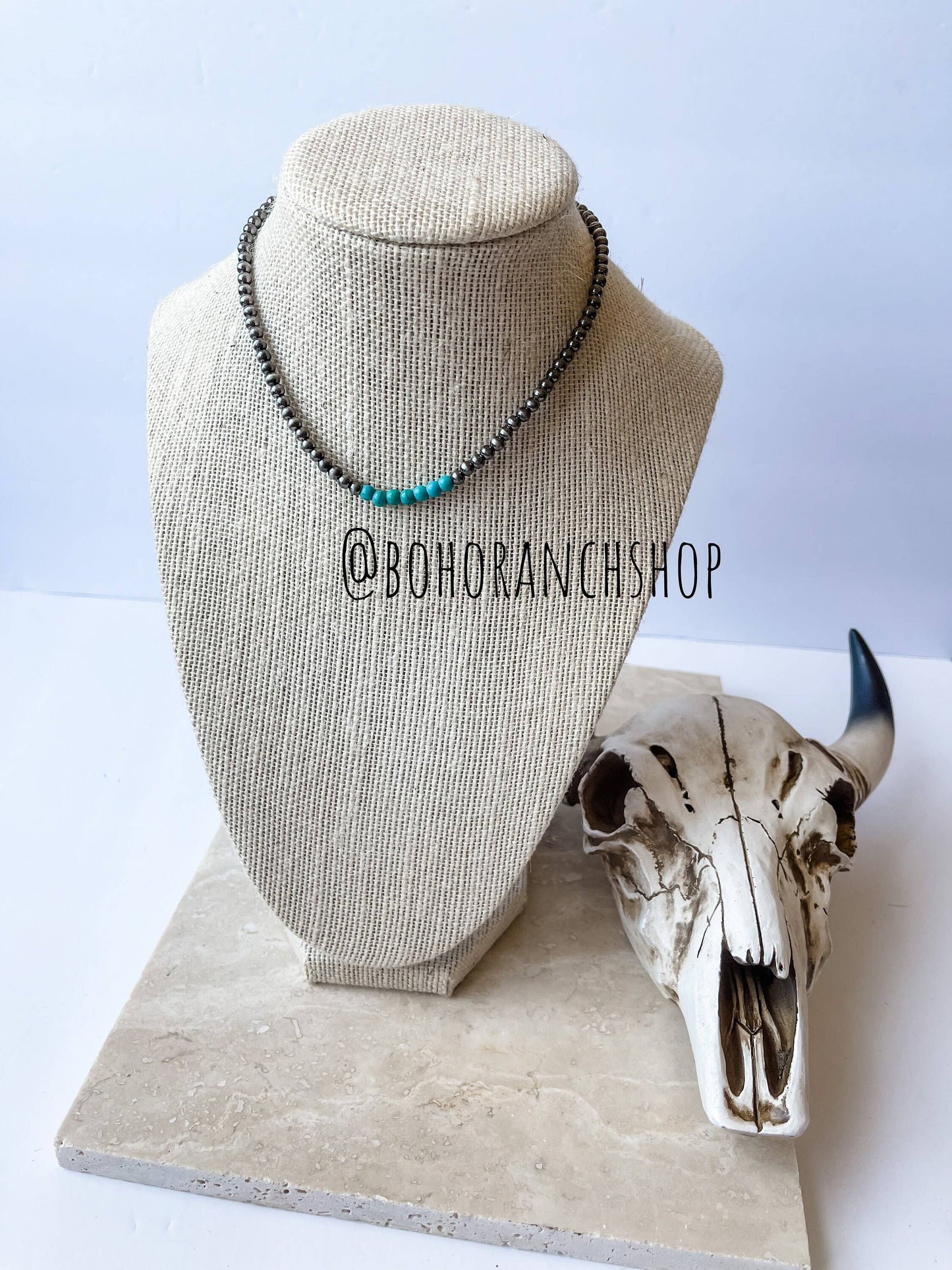 Boho Ranch Shop - Western Navajo Bead Choker Necklace: Turquoise