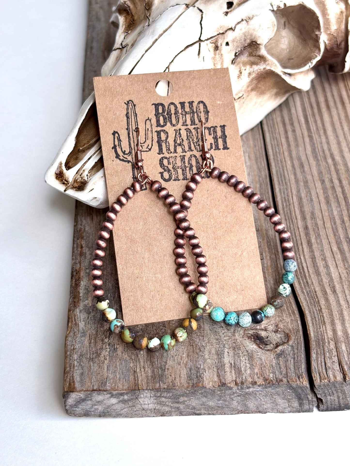 Boho Ranch Shop - Western Navajo Style Pearl Teardrop Hoop Dangle Earrings: Silver