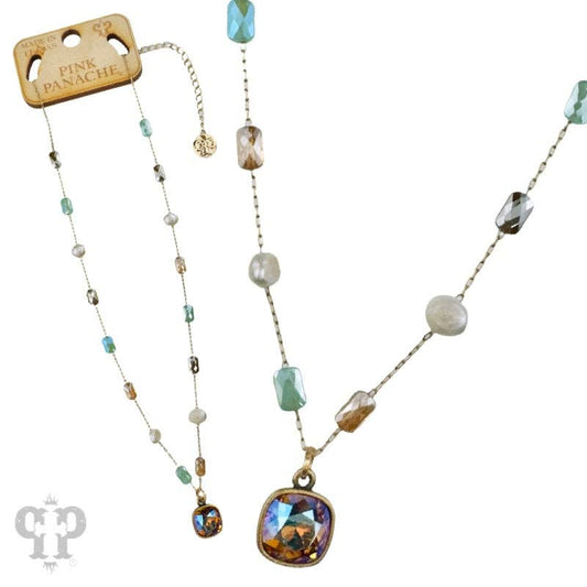 Multi-color bead necklace, Austrian crystal - LC: Brown