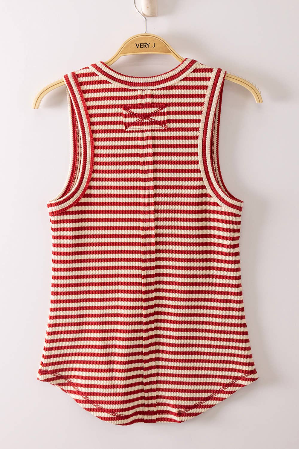 Red/White Striped Button Knit Tank