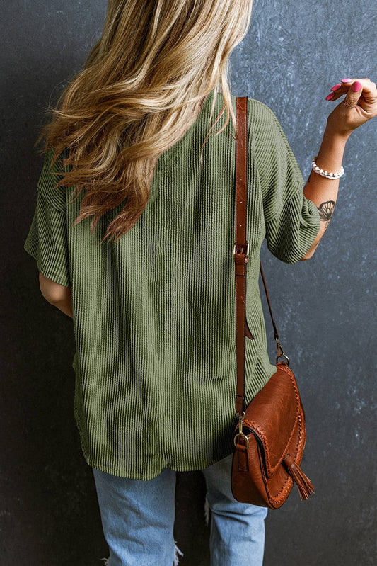 V Neck Chest Pocket Loose T-shirt