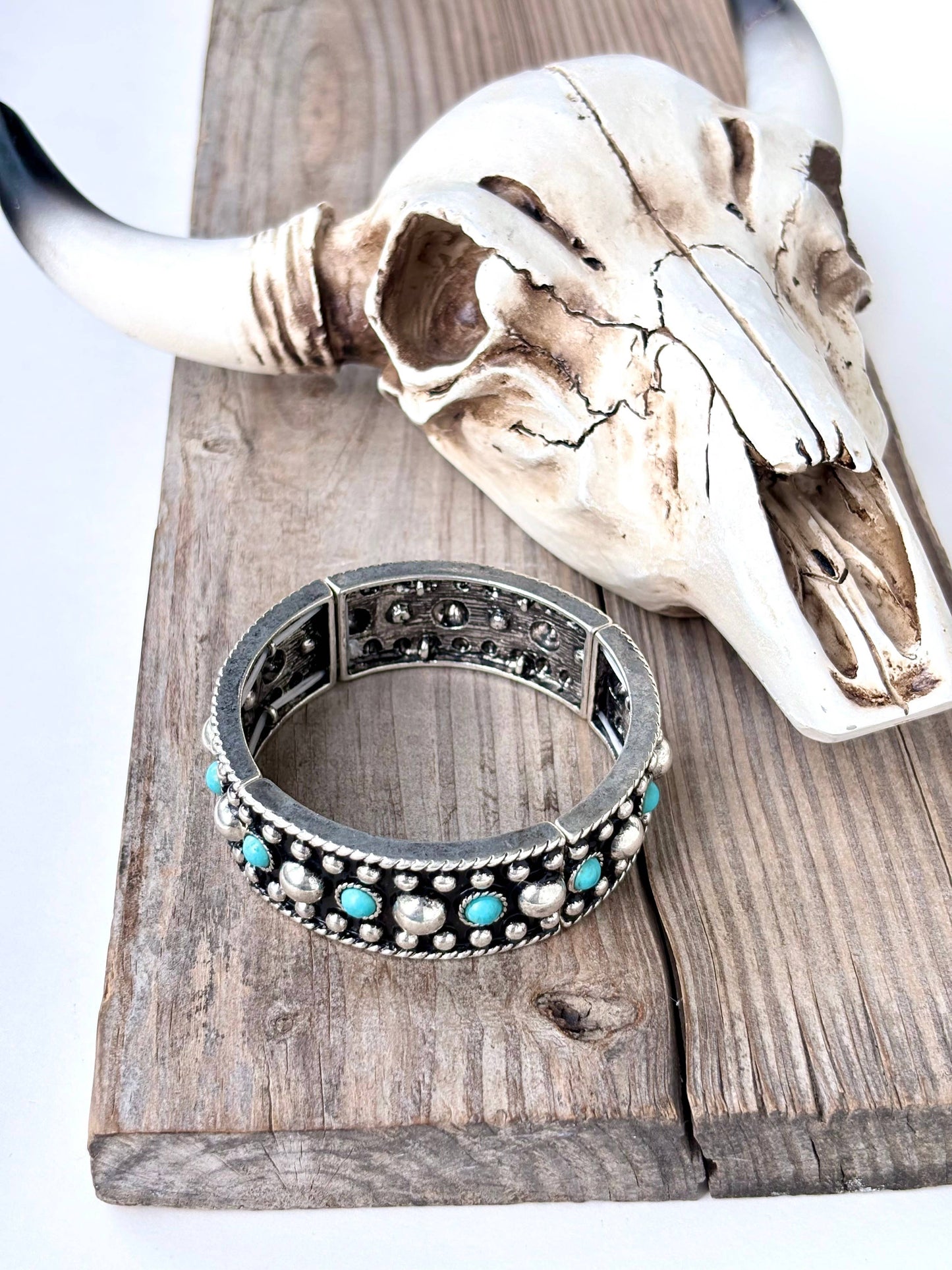 Turquoise Stone Studded Western Style Stretch Bracelet: Turquoise
