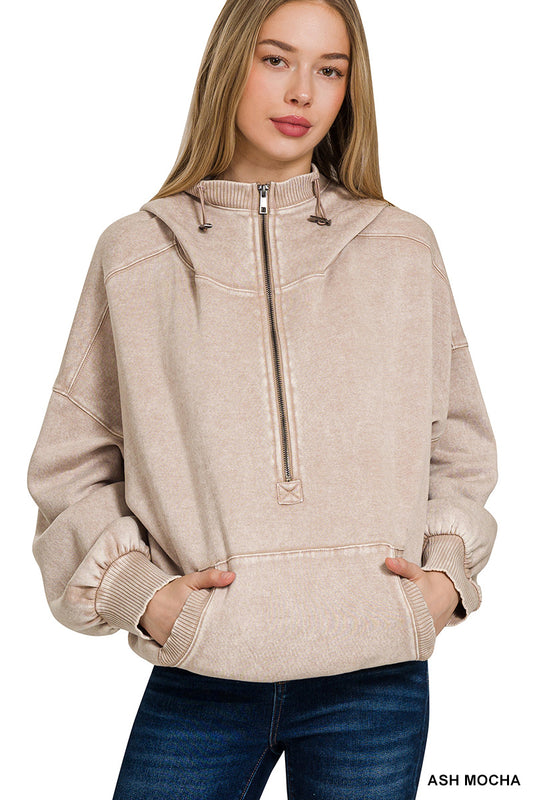 Washed Drawstring Hem Hoodie