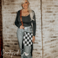 Stockyard Checkered Cowhide Fringe Purse