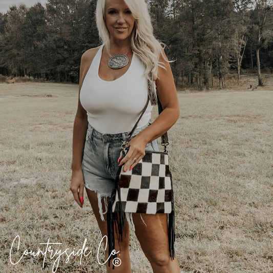 Rodeo Square Cowhide Checkered Conceal Carry Purse
