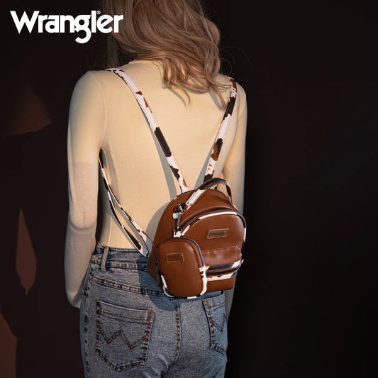Wrangler Cow Print Trimmed Mini Backpack With Coin Pouch