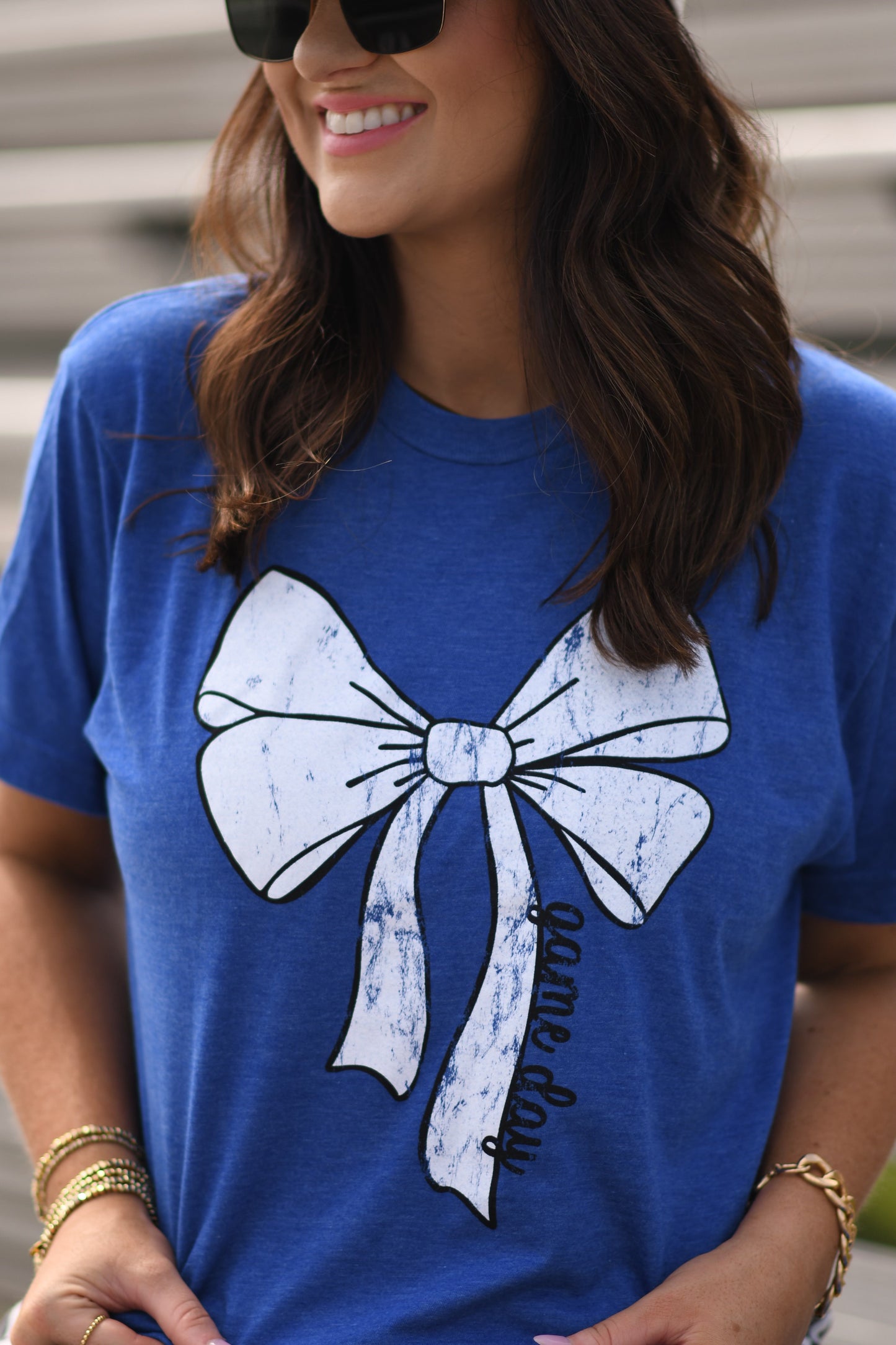 **SALE** RTS Blue Game Day Bow Tee