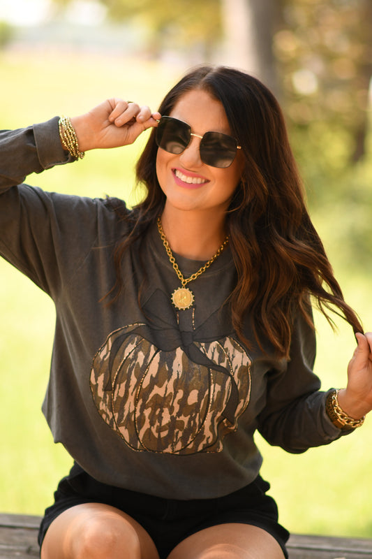 Camo Pumpkin Bow Tee / Long Sleeve