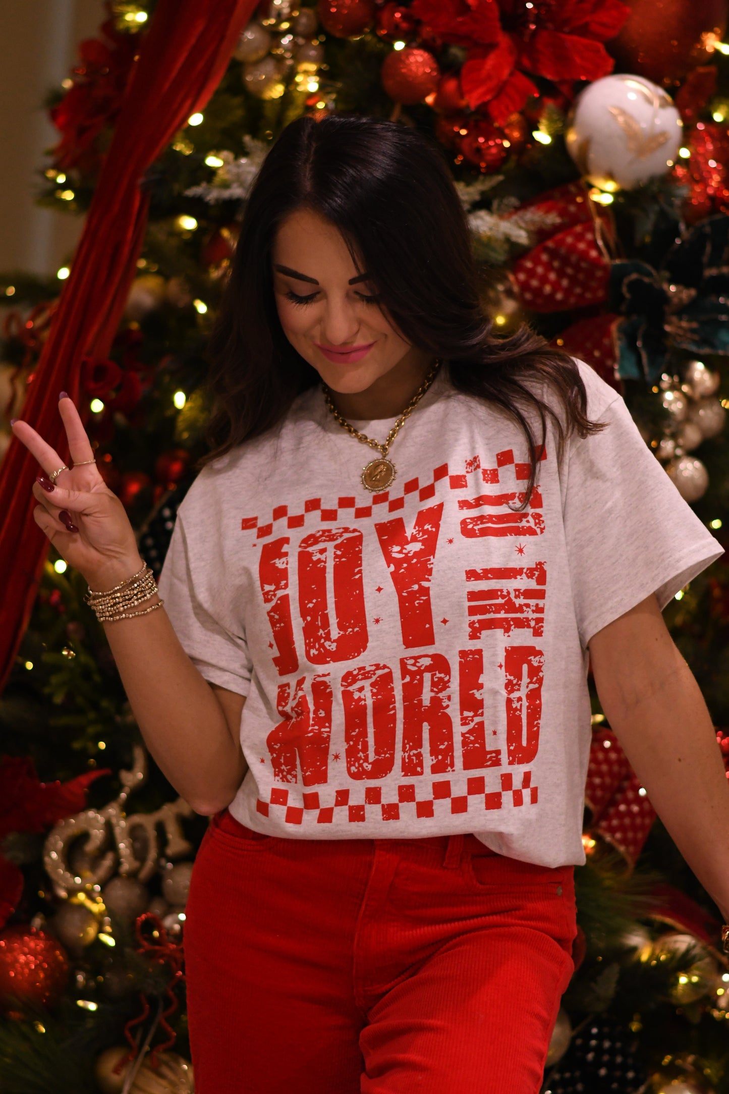 Checkered Joy To The World Tee