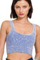 Washed Ribbed Square Neck Crop Tank