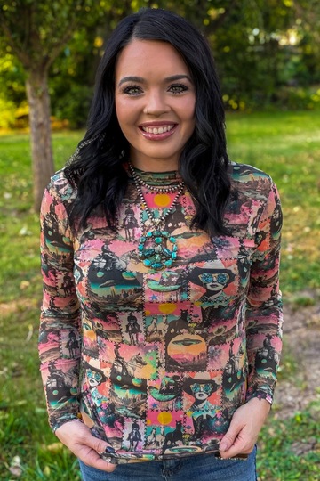 Cosmic Cowgirl Long Sleeve Mesh Top