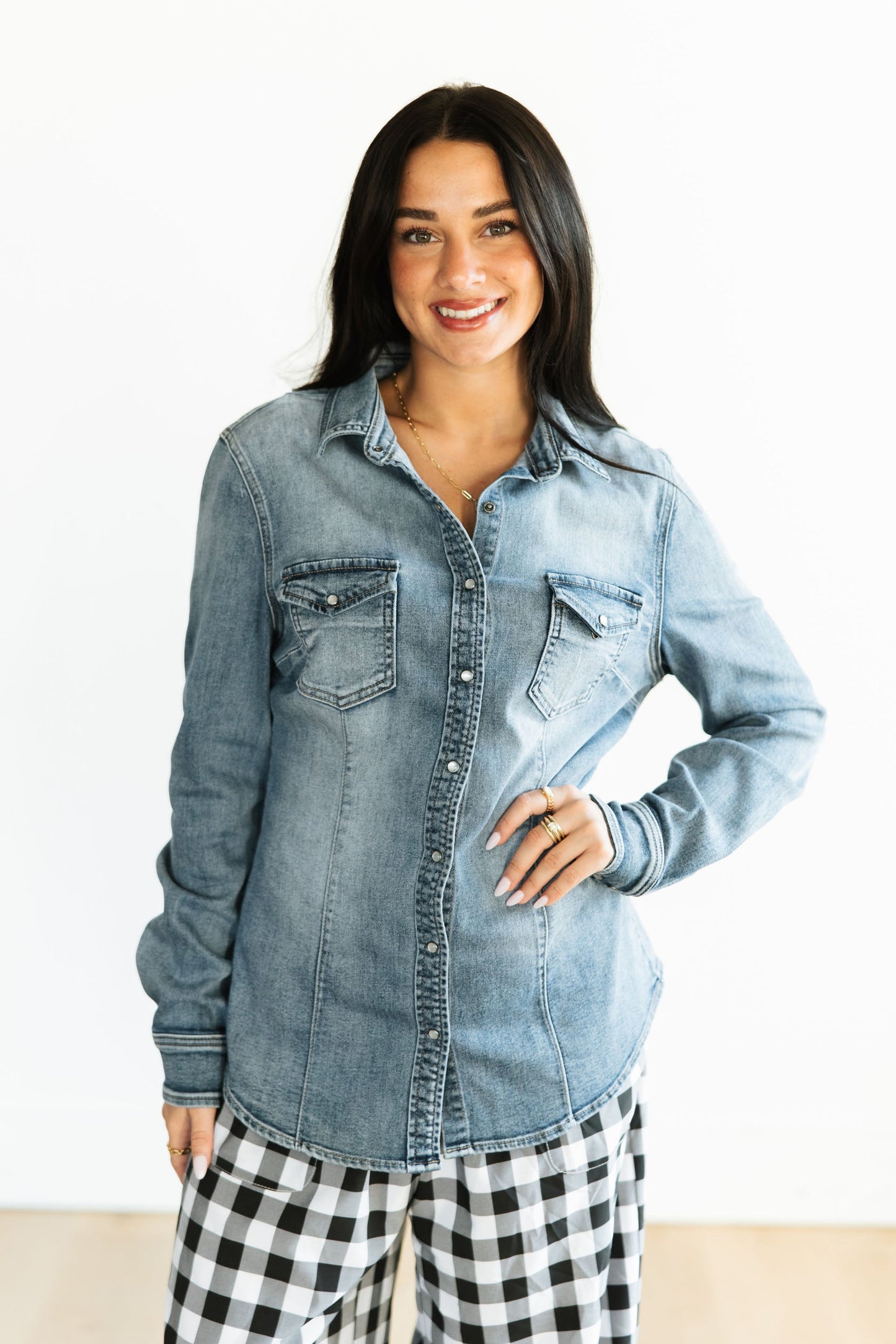 Denim Pearl Snap