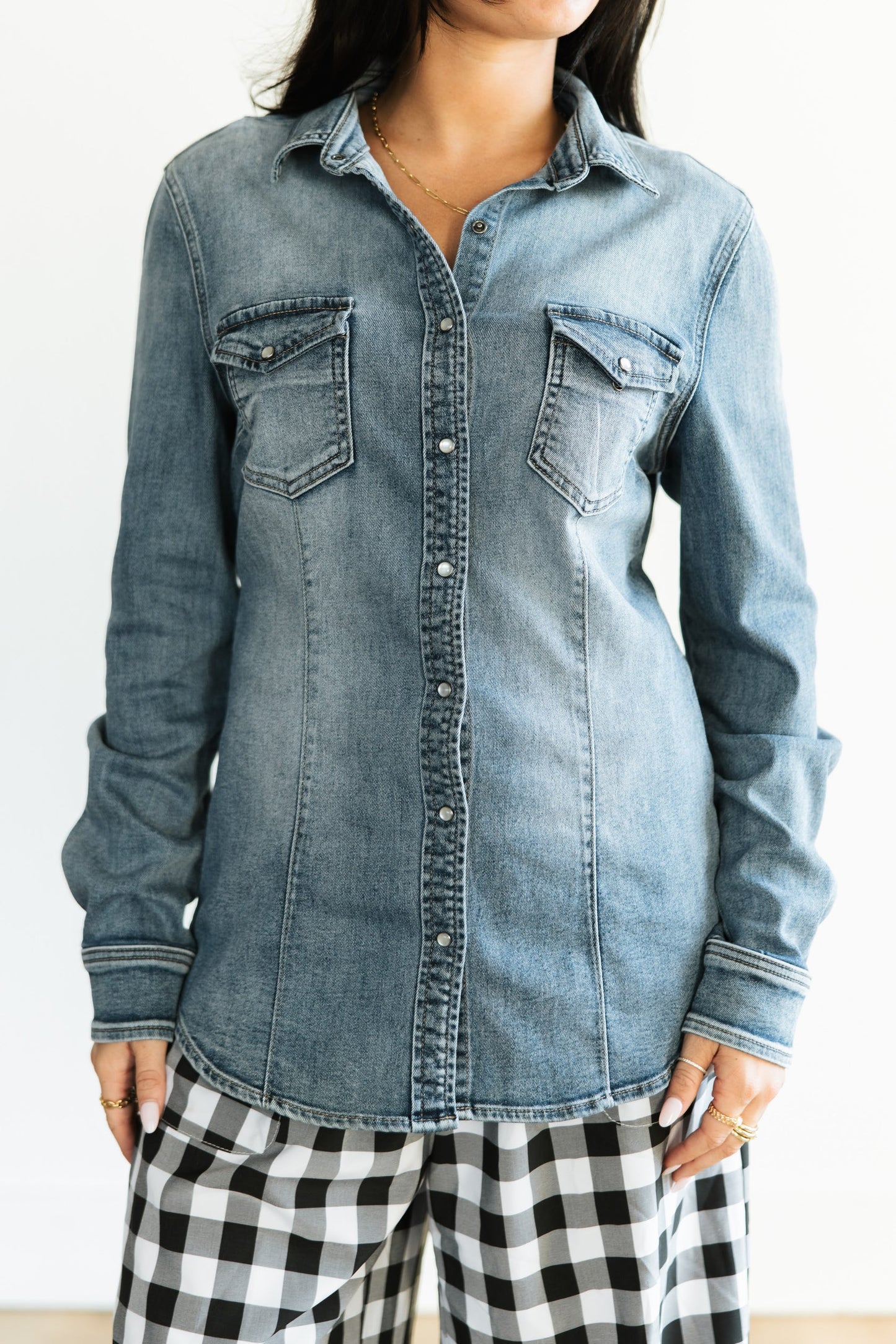 Denim Pearl Snap