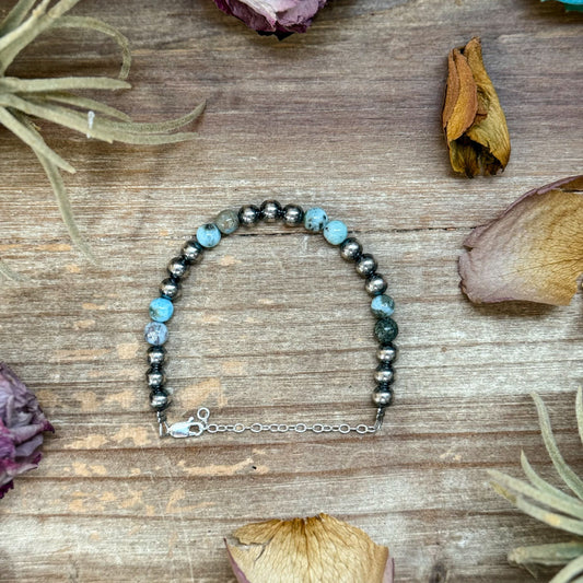 Sterling Silver & Larimar Bracelet – 6 mm Beads
