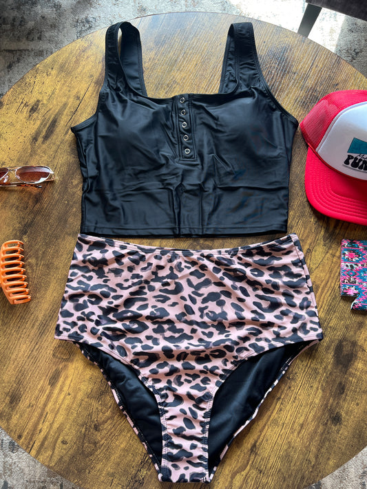 Leopard Button Down Tankini