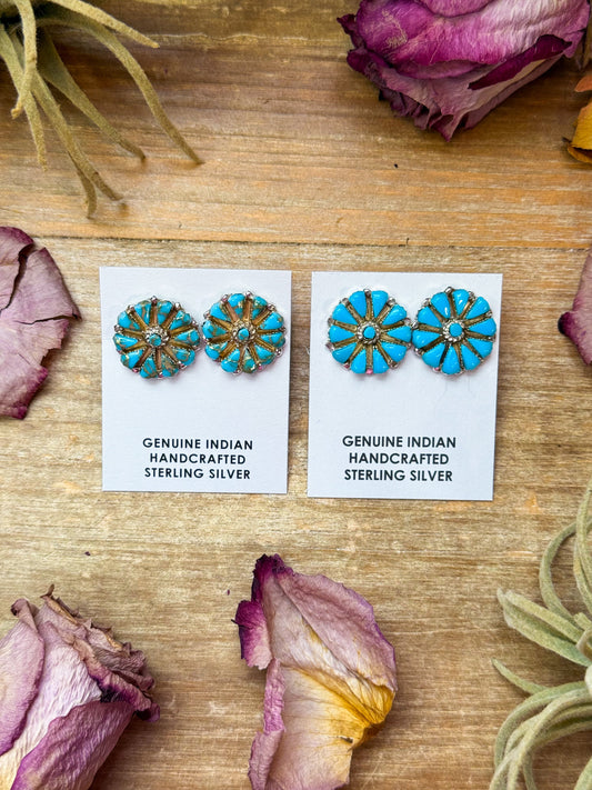 Sterling Silver Magnetite Turquoise Cluster Stud Earrings β Handmade in USA
