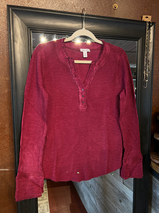 Red Plum V-Neck Henley Top
