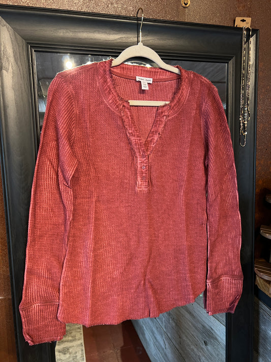 Rosewood V-Neck Henley Top