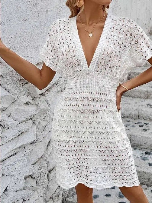 Miss Sparkling Deep v eyelet cover up dress