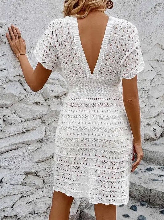 Miss Sparkling Deep v eyelet cover up dress