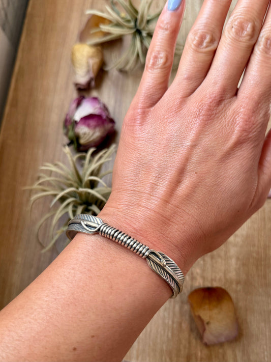 Sterling Silver Hudson Feather Cuff β Fits 7.5β Wrist β Handmade by Artist Jason Ogg