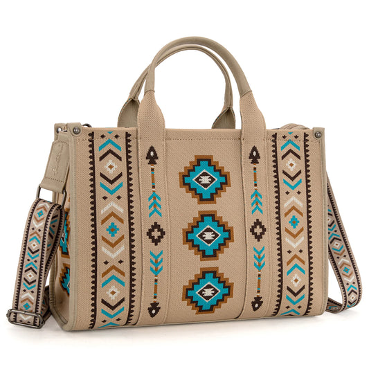 Montana West Aztec Retro Arrows Dual Sided Print Large Tote/Crossbody -Tan