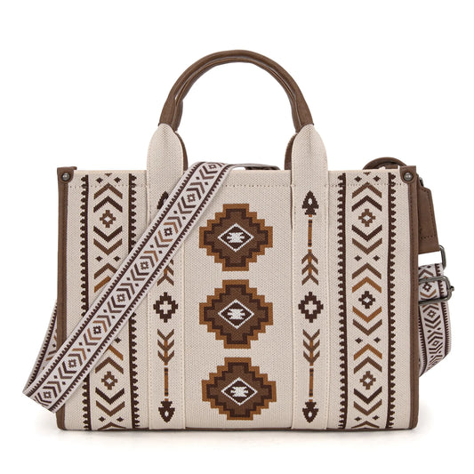 MW Aztec Retro Arrows Dual Sided Print Large Tote/Crossbody - Beige