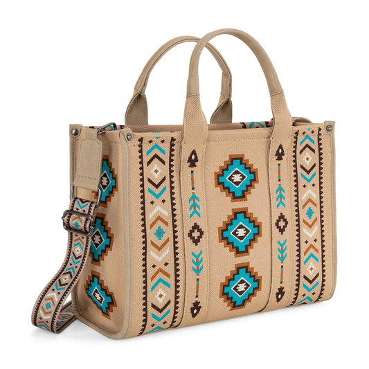 Montana West Aztec Retro Arrows Dual Sided Print Large Tote/Crossbody -Tan