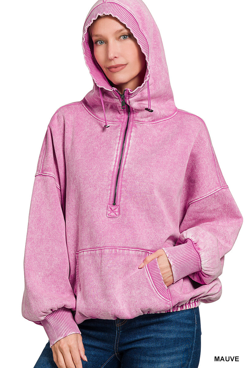 Washed Drawstring Hem Hoodie