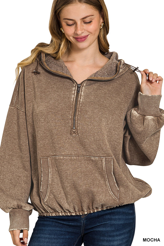 Washed Drawstring Hem Hoodie