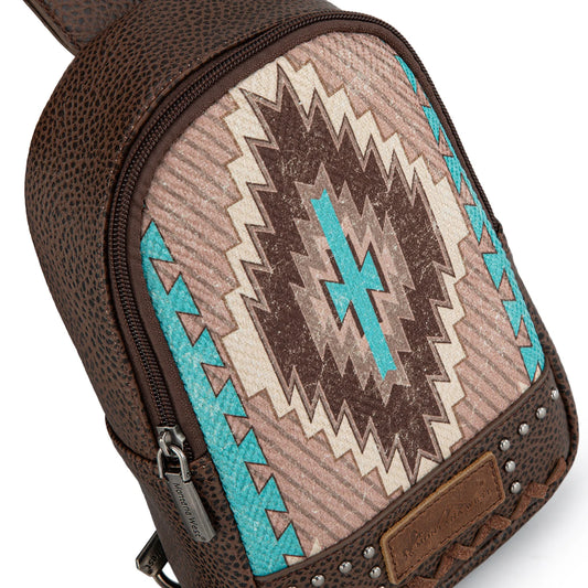 Montana West Aztec Collection Sling Bag Coffee