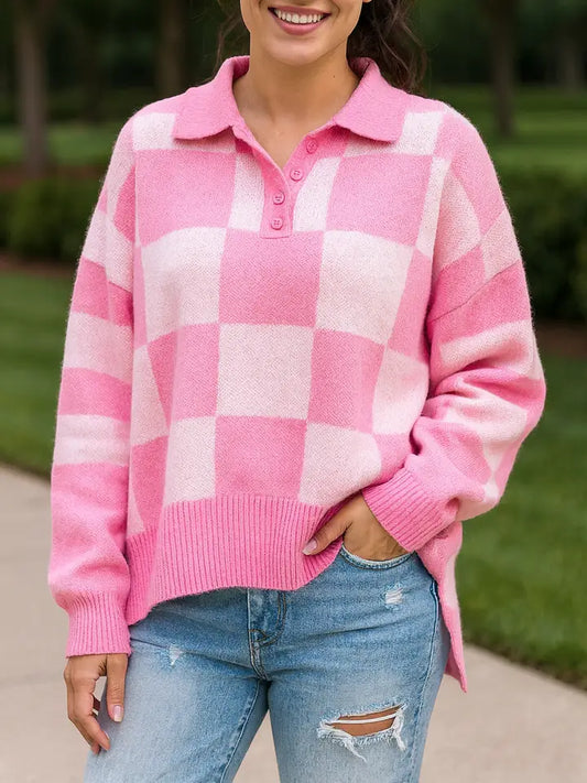 Pink Checkered Sweater