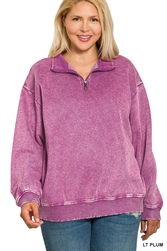 Plus Acid Wash Fleece Half Zip Pullover