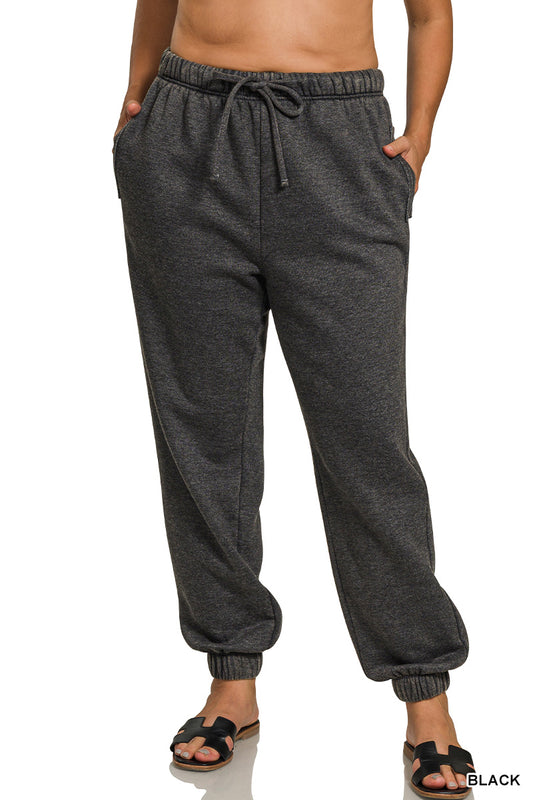 Plus Acid Wash Fleece Sweatpants with Pockets