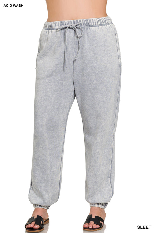 Plus Acid Wash Fleece Sweatpants with Pockets