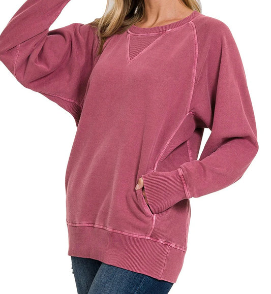 Plus Pigment Dyed French Terry Pullover w/Pockets