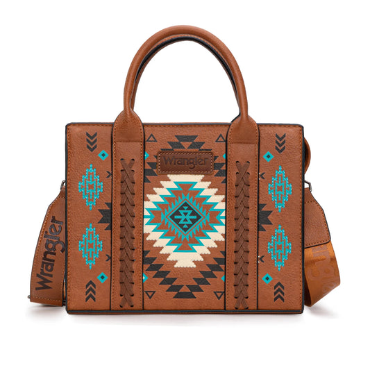 Wrangler Aztec Pattern Print Tote/Crossbody - Brown