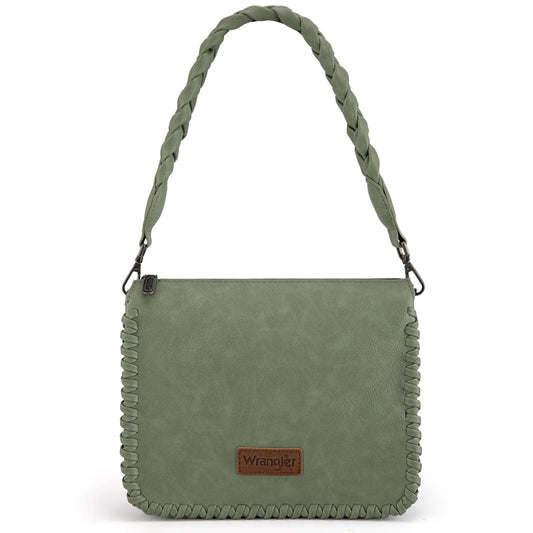 Wrangler Whipstitch Braided Strap Hobo/Crossbody Bag Green