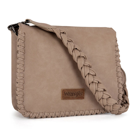 Wrangler Whipstitch Braided Strap Hobo/Crossbody Bag Khaki