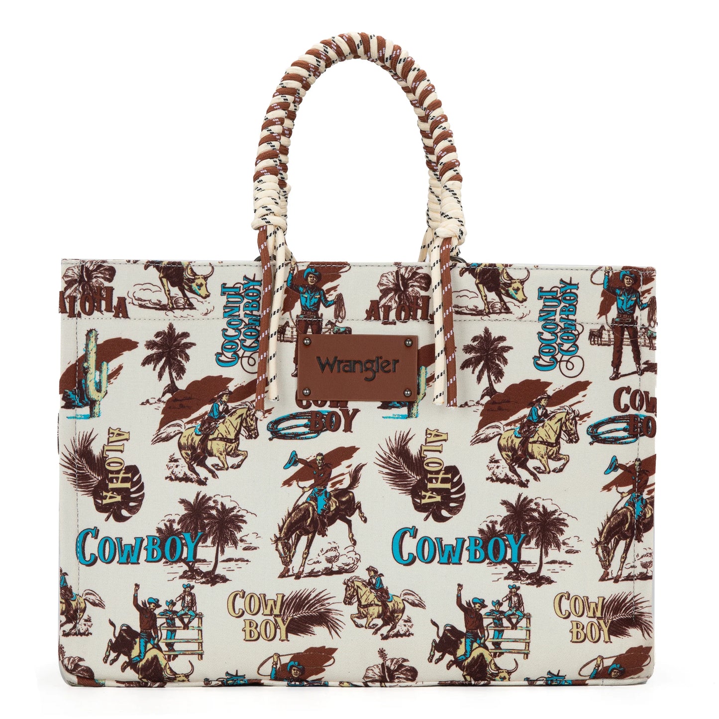 Wrangler COWBOY Dual Sided Print Canvas Wide Tote -Beige