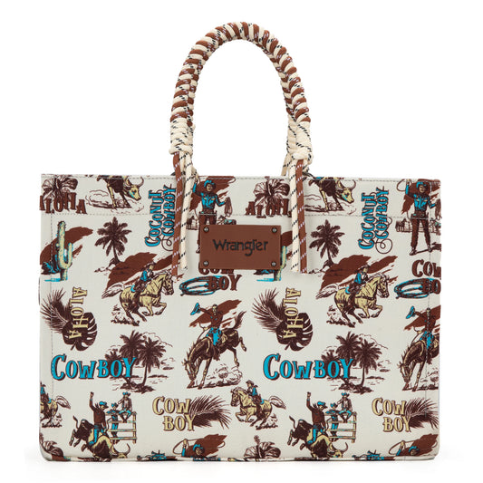 Wrangler COWBOY Dual Sided Print Canvas Wide Tote -Beige