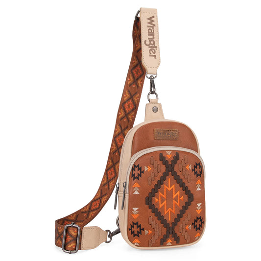 Wrangler Southwestern Embroidered Sling Bag - Brown