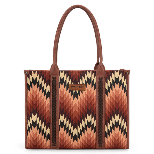 Wrangler Southwestern Pattern Dual Sided Print Concealed Carry Wide Tote - Brown