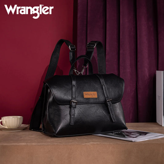 Wrangler Top Handle Carry Satchel/Laptop Bag/Backpack/Crossbody - Black