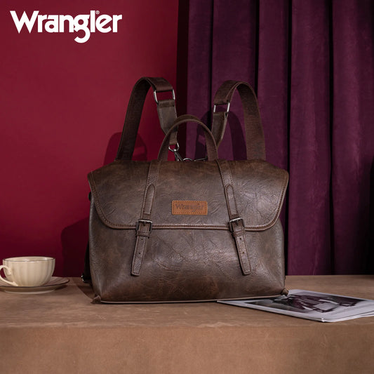 Wrangler Top Handle Carry Satchel/Laptop Bag/Backpack/Crossbody -Coffee