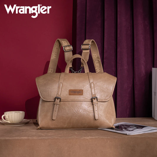 Wrangler Top Handle Carry Satchel/Laptop Bag/Backpack/Crossbody -Khaki