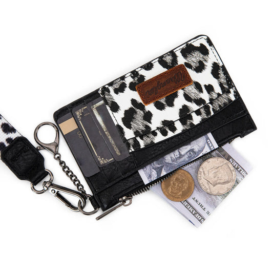 Wrangler Leopard Print Key Chain Wristlet Card Wallet - Black