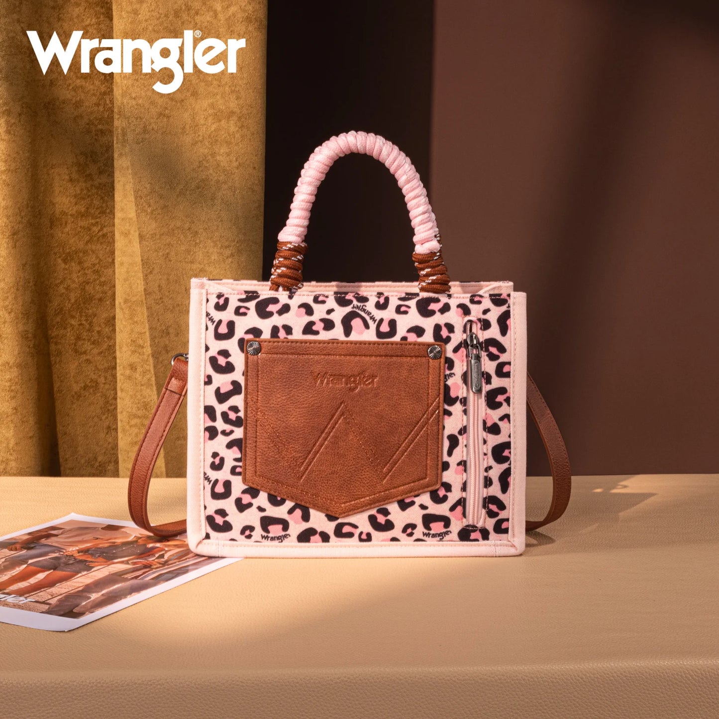 Wrangler Leopard Print Tote/Crossbody - Pink